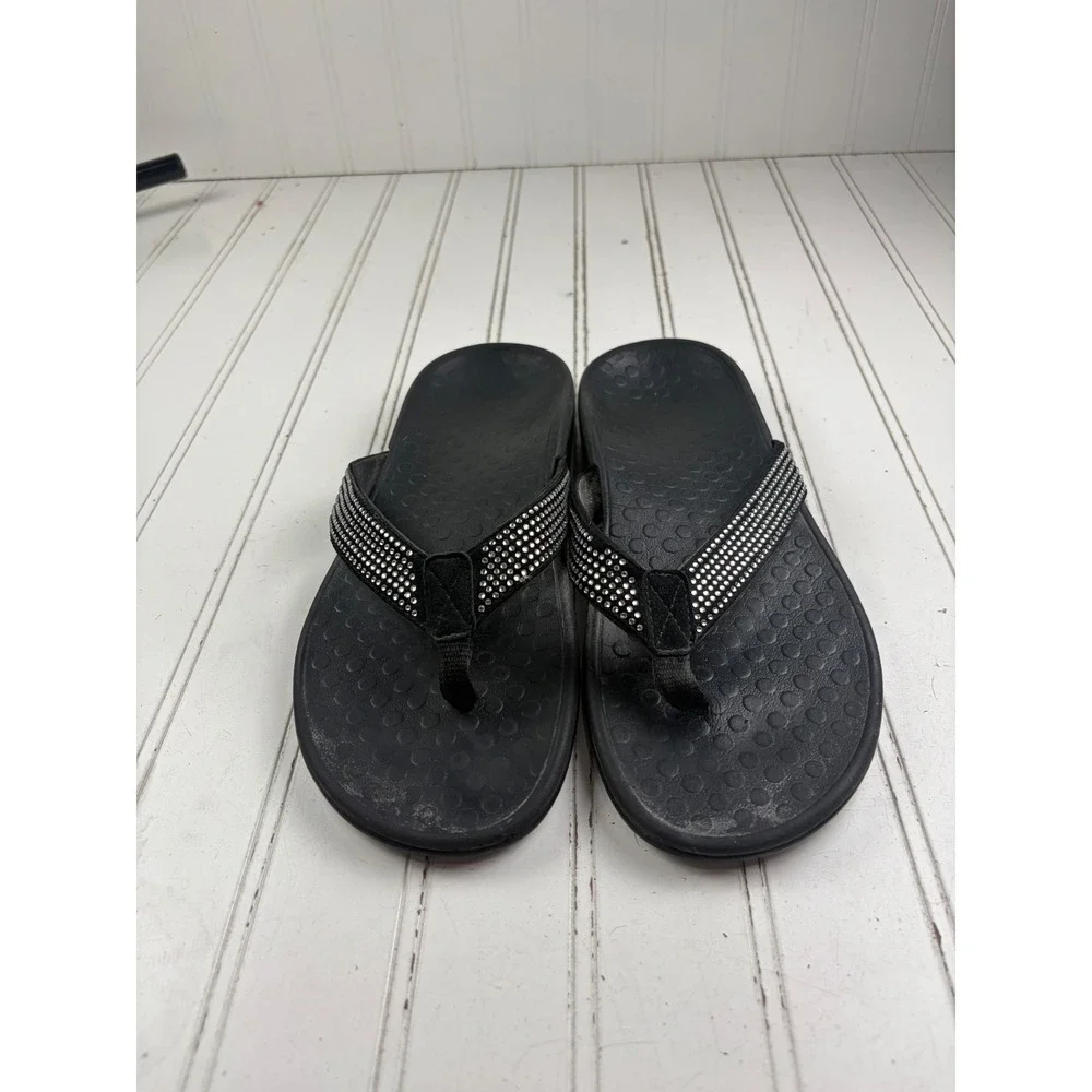 Vionic High Tide Black Rhinestone Orthotic Flip Flop Sandals Women's Size 8-8.5